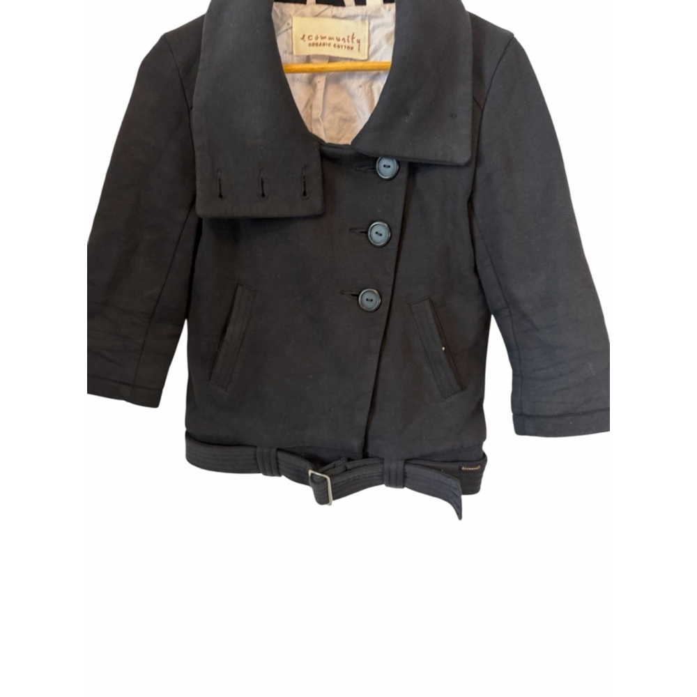 Aritzia Community Black Jacket Womens Small Belted Cropped Coat Organic Cotton S - Picture 2 of 11